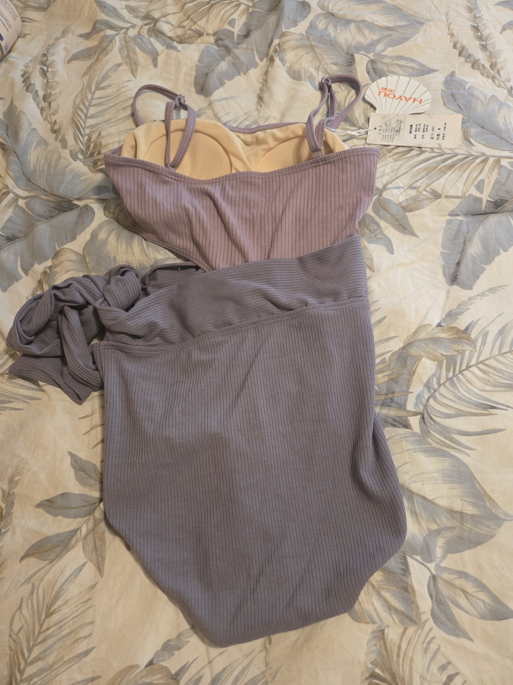 3 For $15 Ribbed One-Piece Swimsuit in Dusty Lavender M - Picture 10 of 11